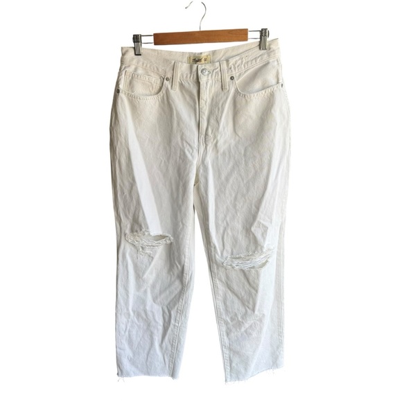 Madewell - NWT Petite Baggy Straight Jeans Women's White Distressed Jeans Sz 28P - Picture 3 of 10